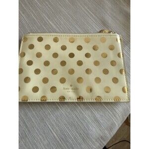 Kate Spade makeup Pouch Case Cream Color With Gold Polka Dots 8x5 Inch